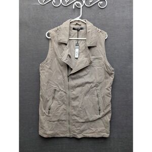 Max Jeans Green Fatigue Vest Off Center Zip Lagenlook Stretch NWT Women's L